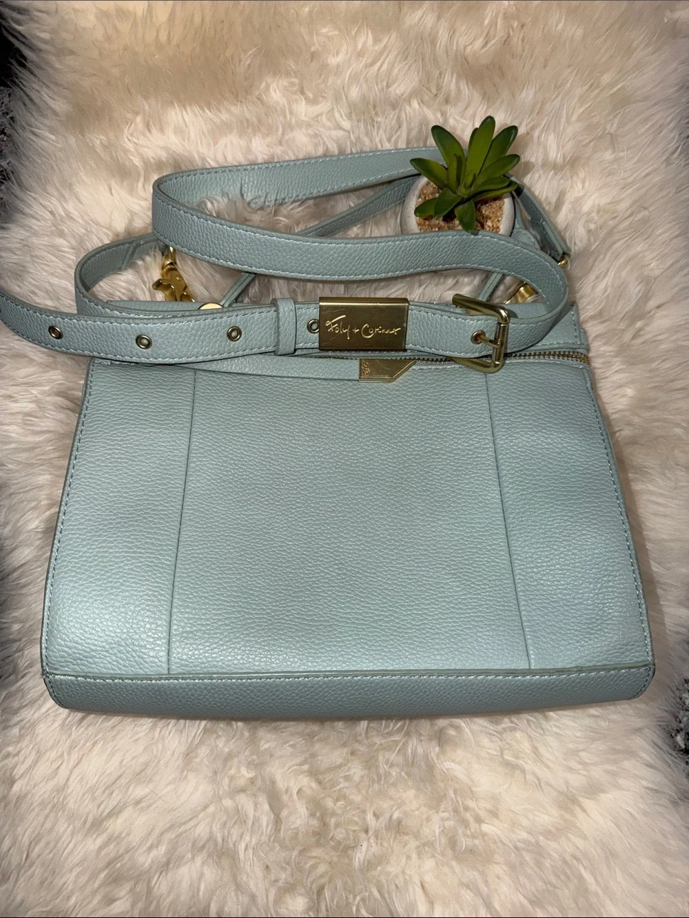Foley + Corinna Dione Satchel Shoulder Crossbody or Hand Bag Blue Vegan Nwot